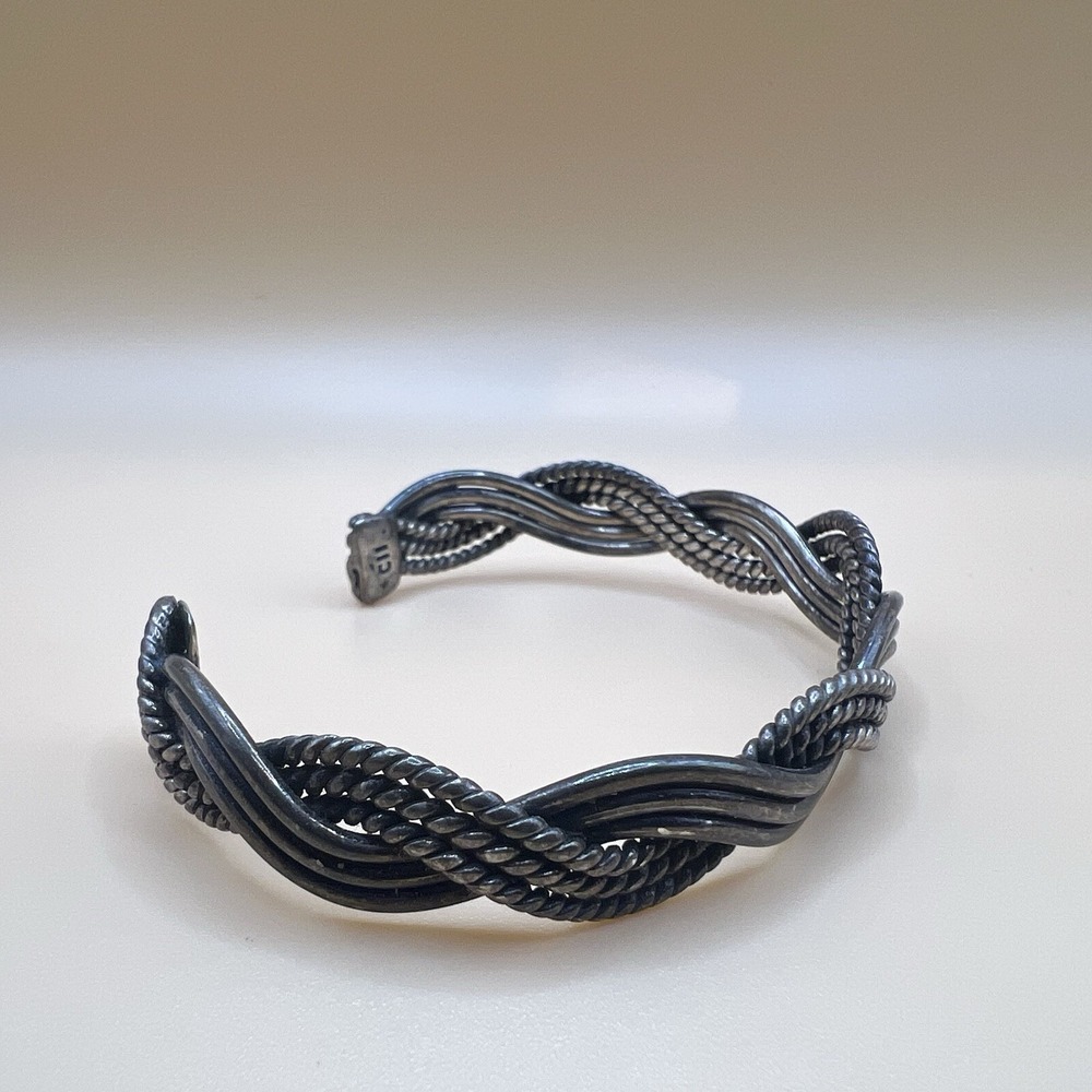 Vintage Mexico 925 Sterling Silver Twisted Rope Cable Cuff Bracelet 21.4g